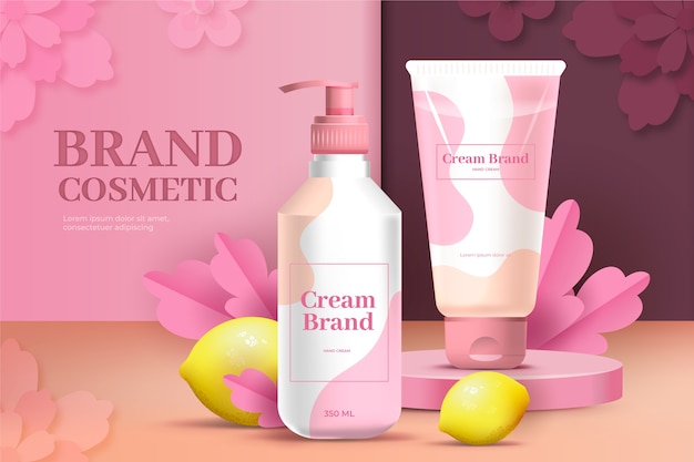 핑크 로션 젤과 크림 브랜드 화장품 광고