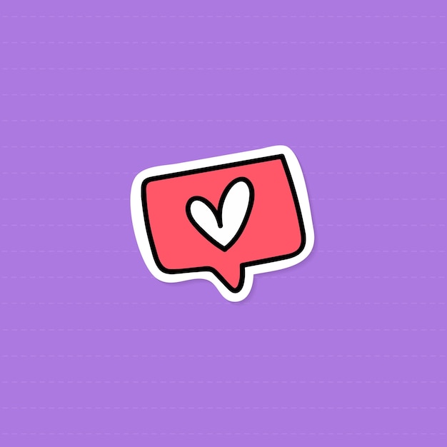 Pink love speech bubble sticker with a white border on a purple background vector