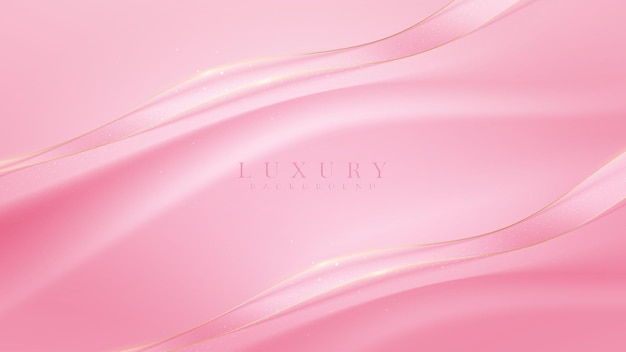 Pink luxury background with golden curve line and glitter light effects element.