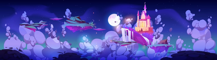無料Vector 夜空の浮島にピンクの魔法の城