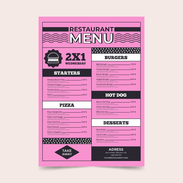 Free Vector pink modern menu template