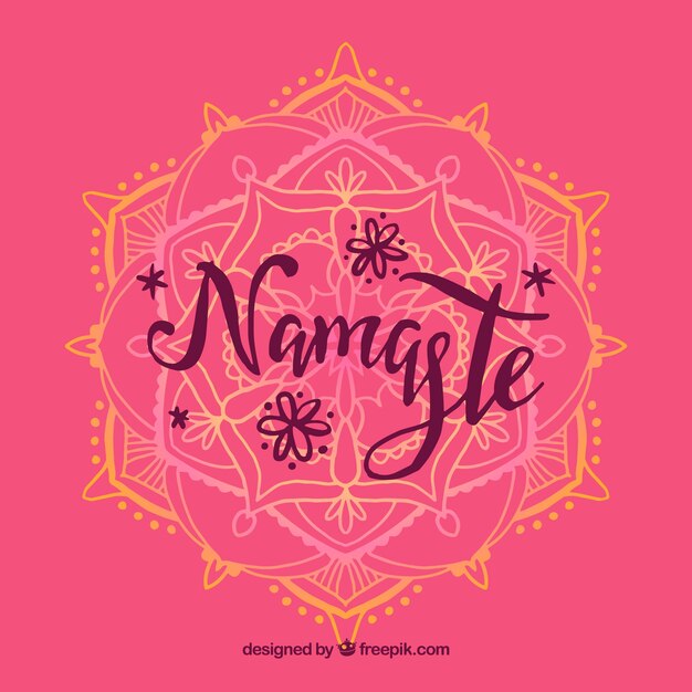 Pink namaste background with hand drawn mandala