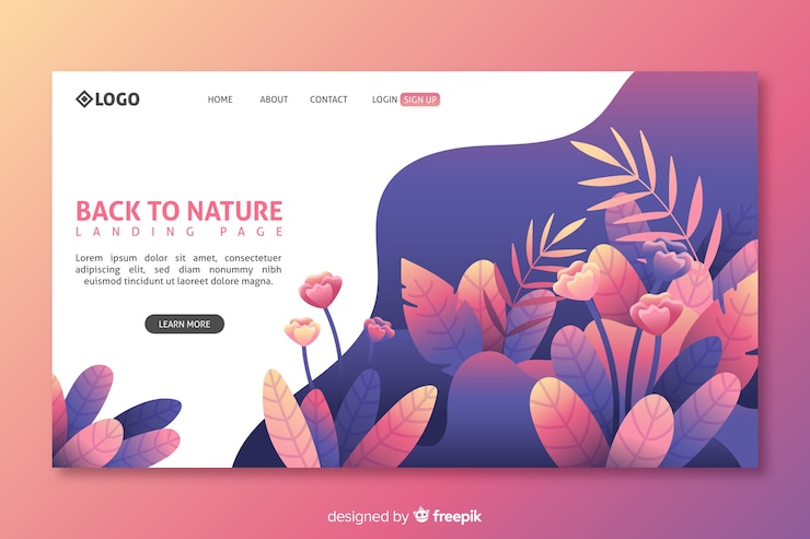Free Vector pink nature landing page template