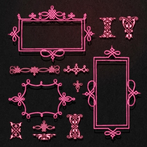 Free vector pink neon filigree frame set