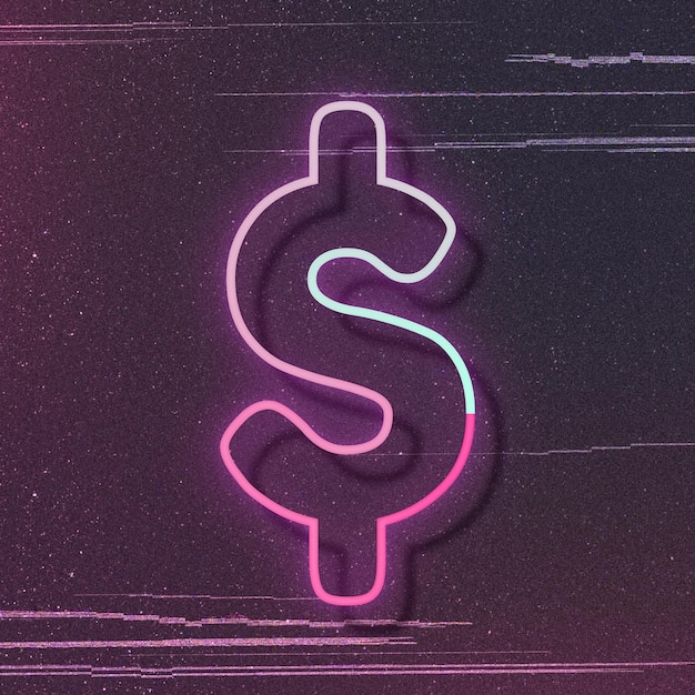 Pink neon glow dollar sign vector font typography