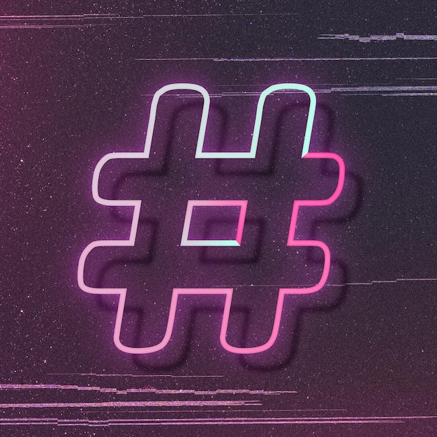 Free vector pink neon glow hashtag symbol vector font typography