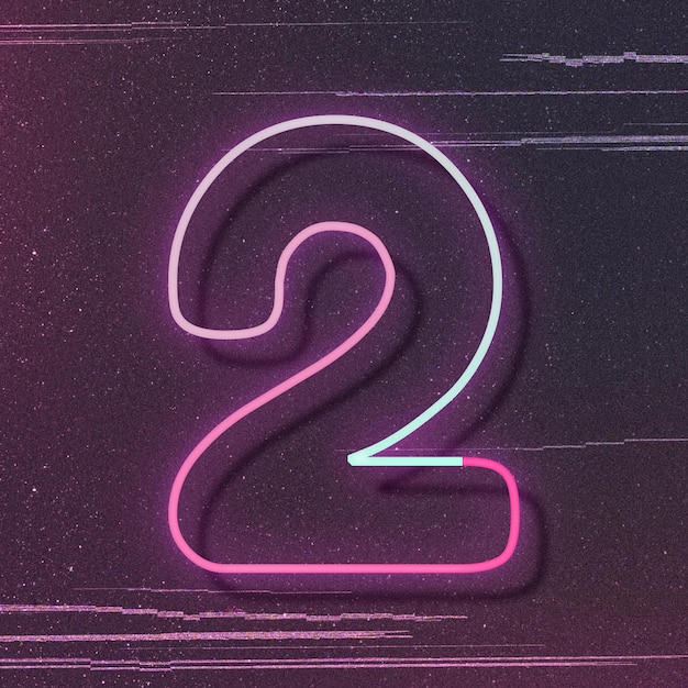 Pink neon glow number 2 vector font typography