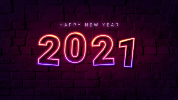 Cartolina d'auguri di felice anno nuovo 2021 al neon rosa