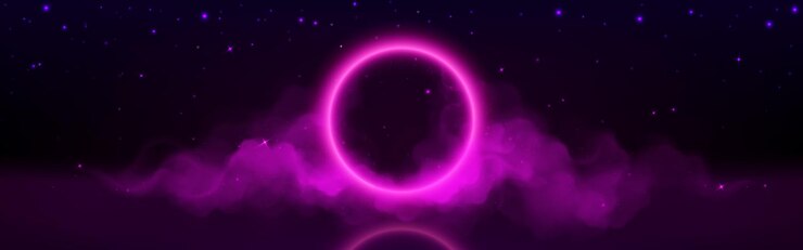 Free Vector pink neon light glow circle with smoke background