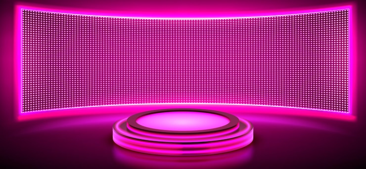 Free Vector pink neon product podium with digital led screen