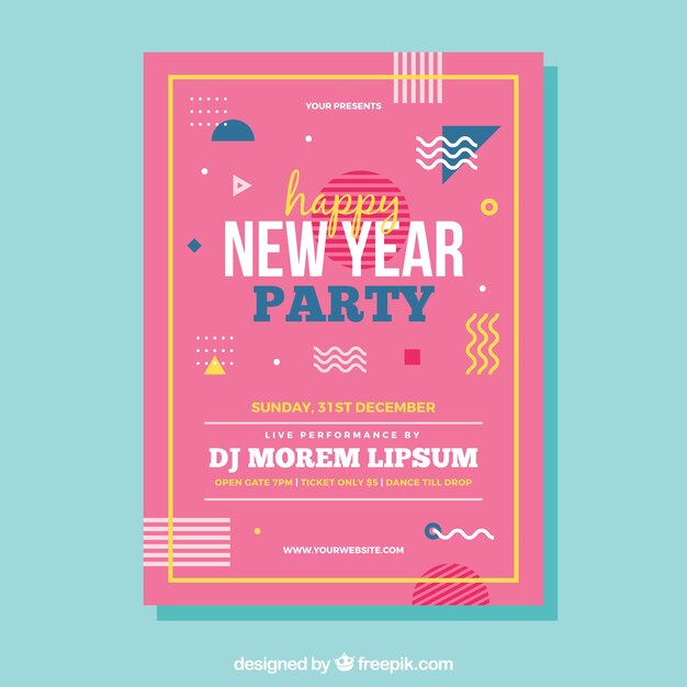 pink new year flyer template