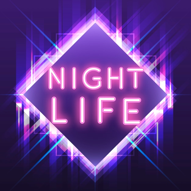 Pink nightlife neon sign vector