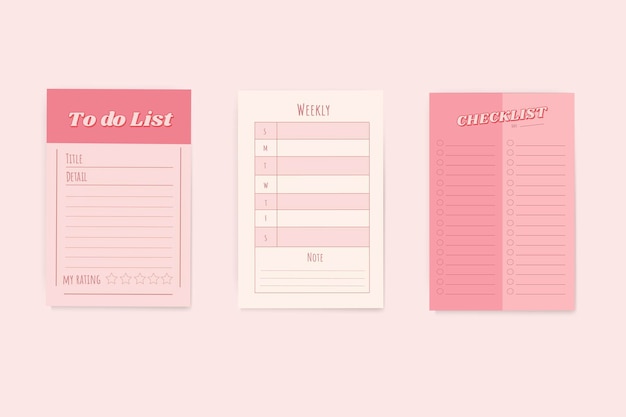 Pink notepad planner set vector