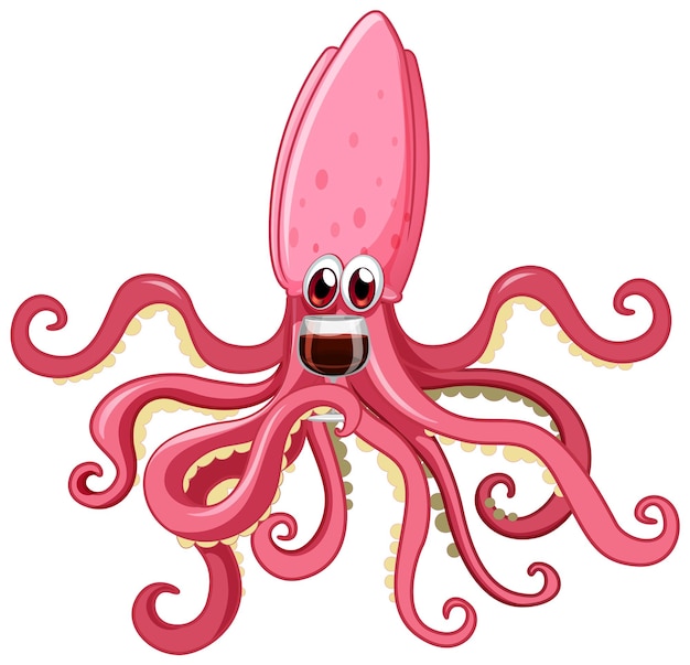 Free vector pink octopus drinking wine