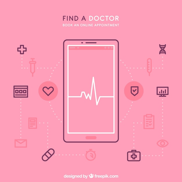Розовый онлайн дизайн врача со смартфоном