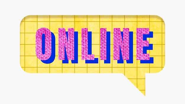 Pink ONLINE typography in a speech bubble aesthetic graphic