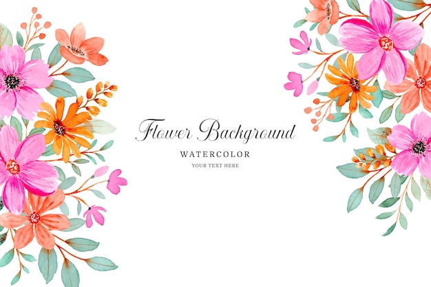 Pink orange flower background with watercolor