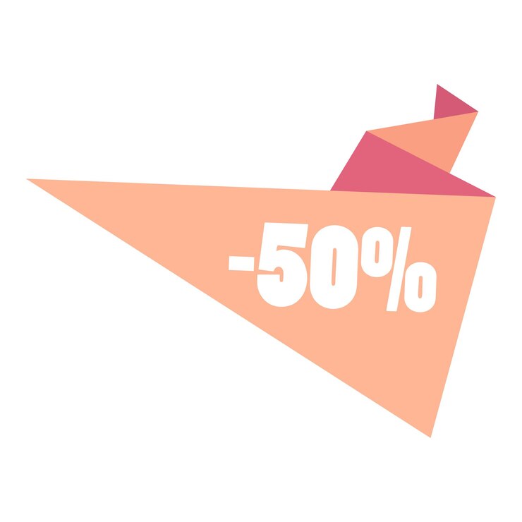 Free Vector a pink origami bird with a 50 percentage sale sign attached to it