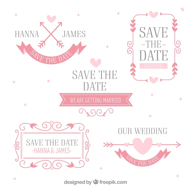 Free vector pink pack of flat wedding labels