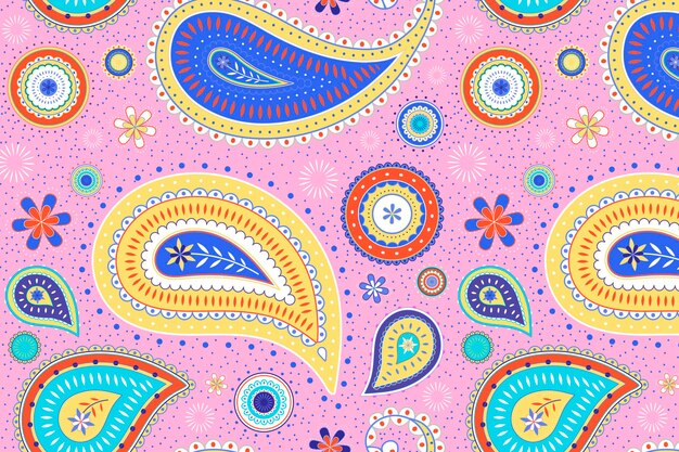 핑크 페이즐리 배경, 여성스러운 디자인 벡터의 전통적인 패턴