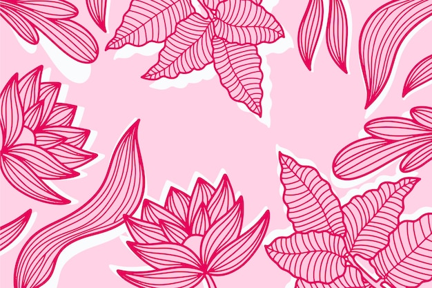 Розовые пастельные линейные тропические листья фон