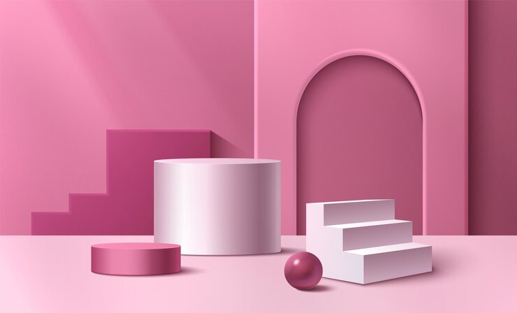 Free Vector pink pastel studio room with product podium