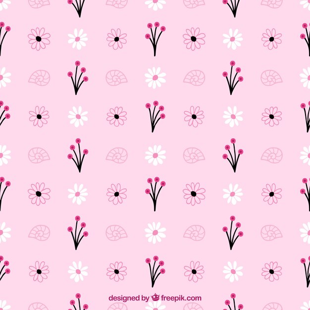 손으로 그린 꽃의 핑크 패턴