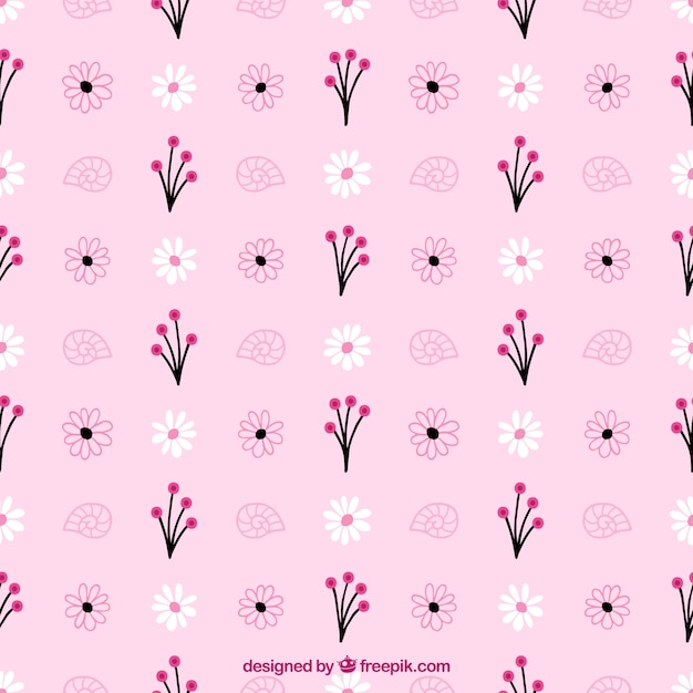 Pink pattern of hand drawn flowers