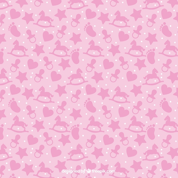 Free vector pink pattern with baby items in flat design