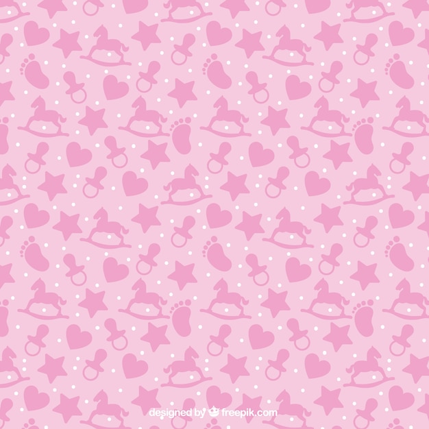 Pink pattern with baby items in flat design