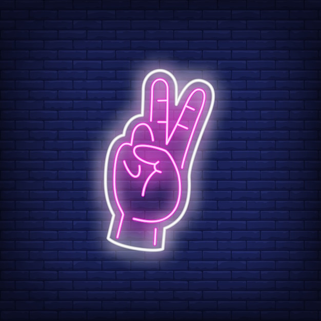 Free vector pink peace gesture neon sign