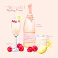 Free vector pink peach raspberry mimosa cocktail recipe