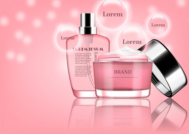 Download Free Vector Oil Perfume Glass Bottle With Yellow Liquid Splash On Pink Gradient Background PSD Mockup Templates