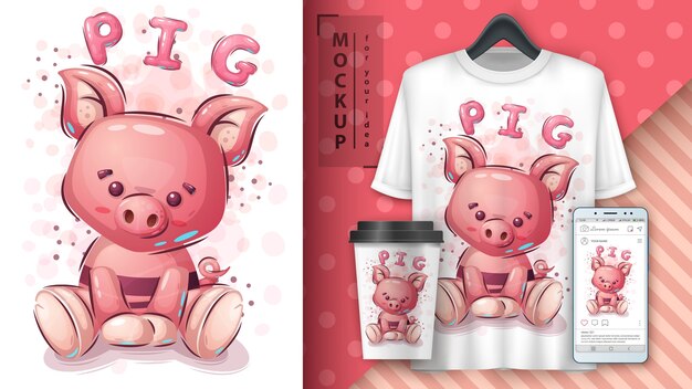 Pink pig poster and merchandising