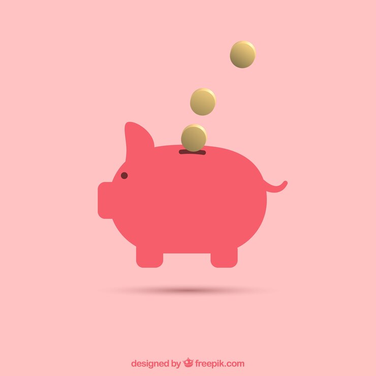 無料Vector 平らなデザインのコインとピンクの貯金箱の背景