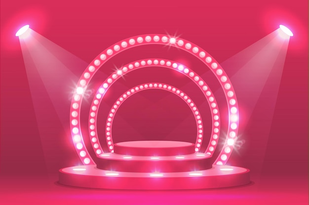 Pink podium stage with ramp lights, show scene