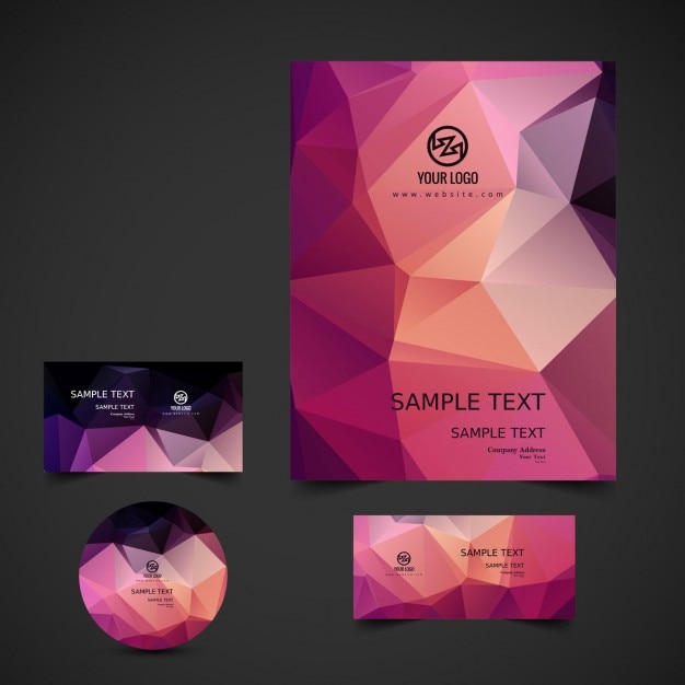 Pink polygonal business stationery