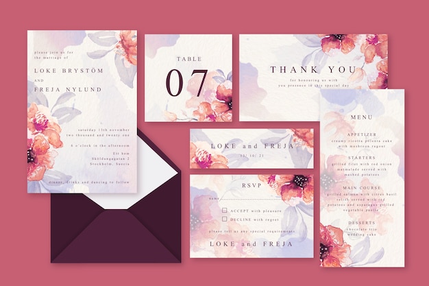 Free vector pink powder pastel wedding stationery