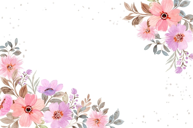 Pink purple floral frame background with watercolor