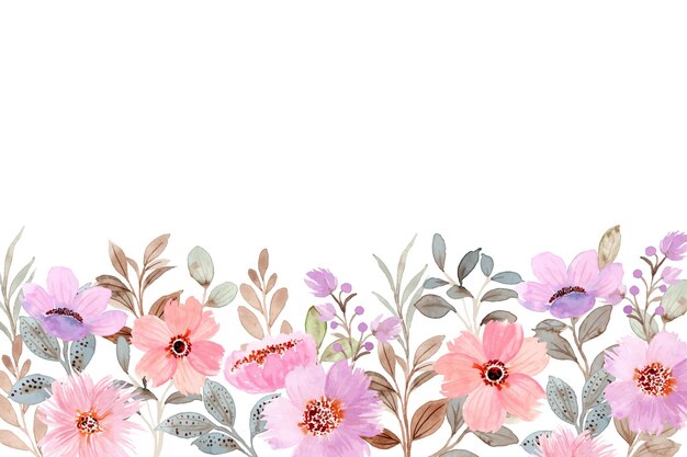 Pink purple floral garden background with watercolor