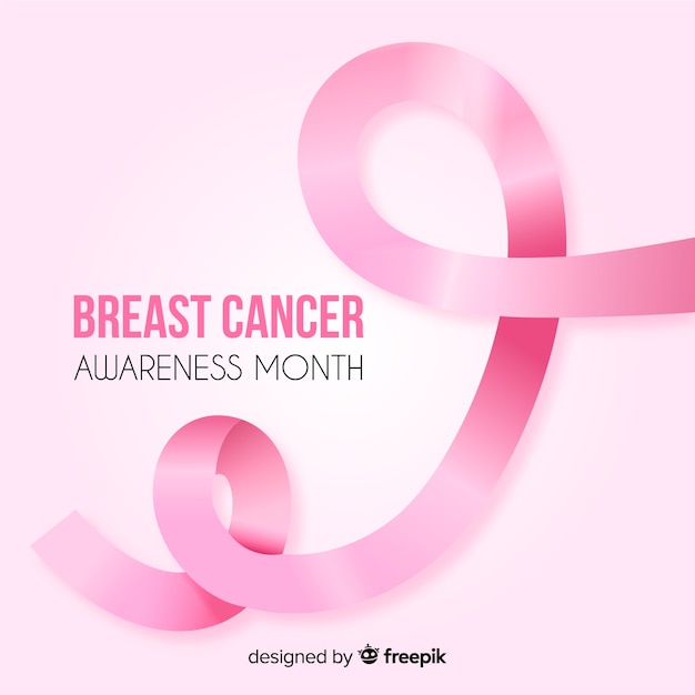 텍스트가있는 유방암 인식을위한 핑크 리본