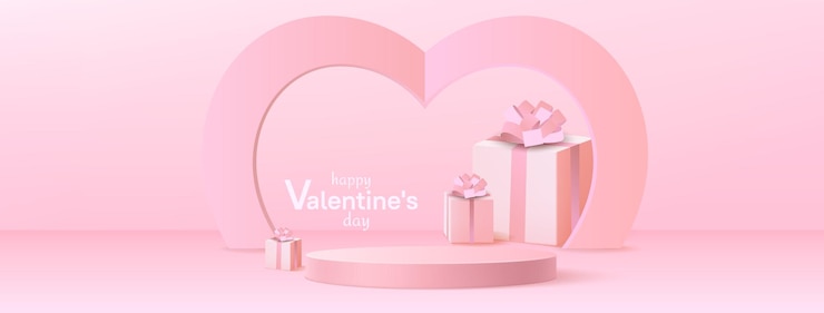 Free Vector pink romantic setup with circular podium