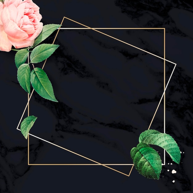 Рамка розовая роза на мраморном текстурированном фоне вектор