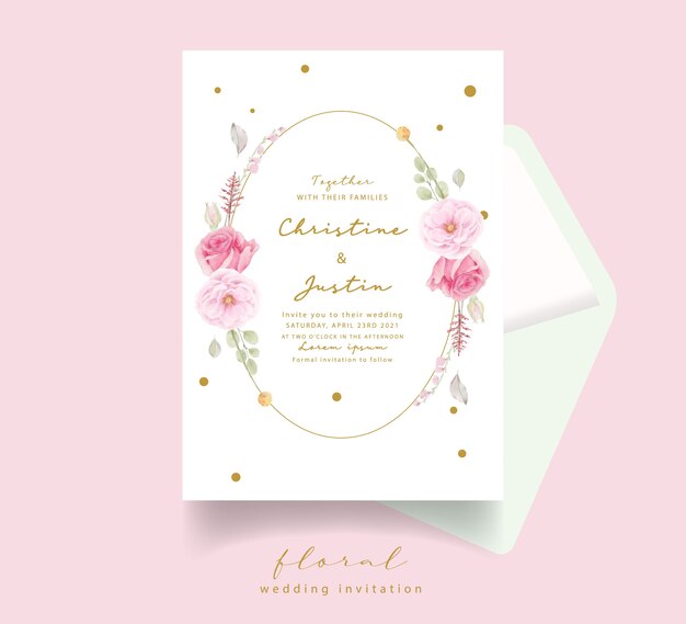 Pink rose watercolor wedding invitation