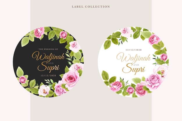 pink roses floral labels design