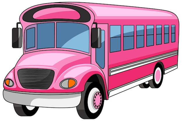 Pink school bus isolated on white background