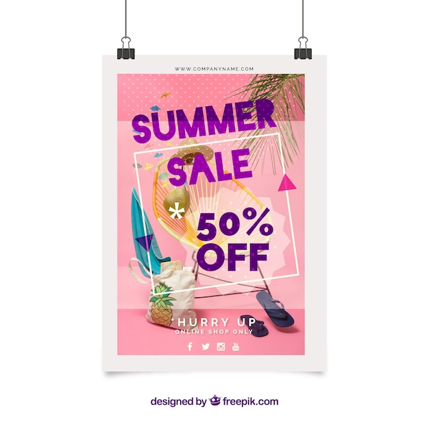 Pink summer sale flyer template with photo