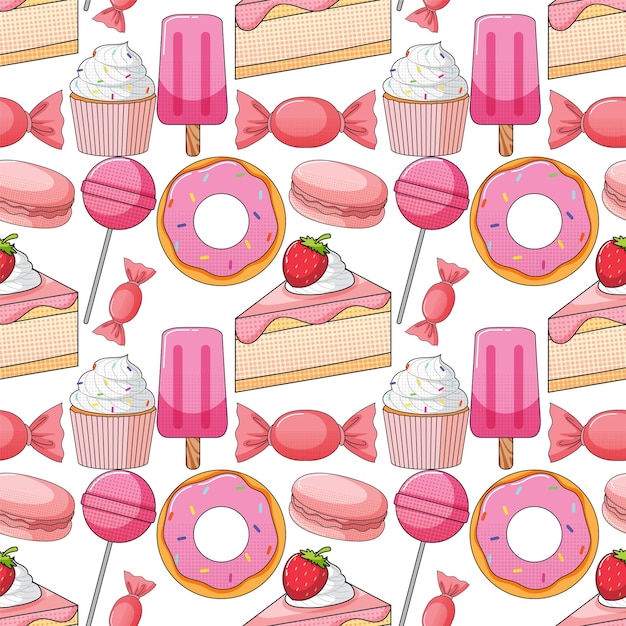 Free vector pink sweet food seamless pattern