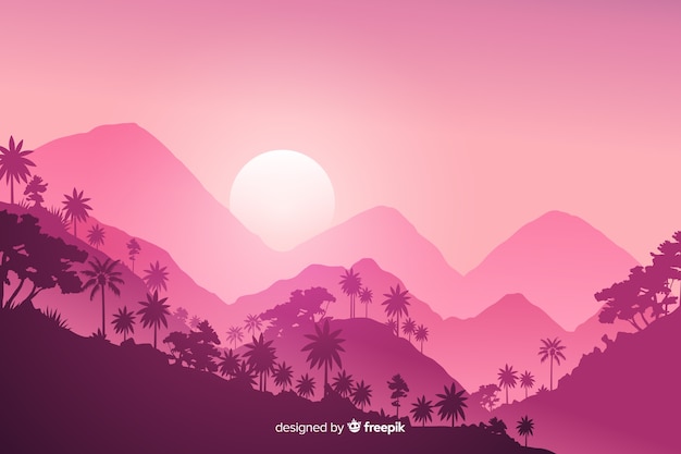 Free vector pink tropical forest landscape in flat design