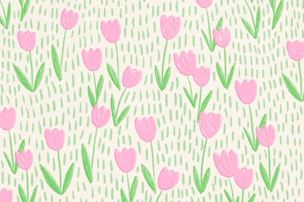 Free vector pink tulip field background line art banner